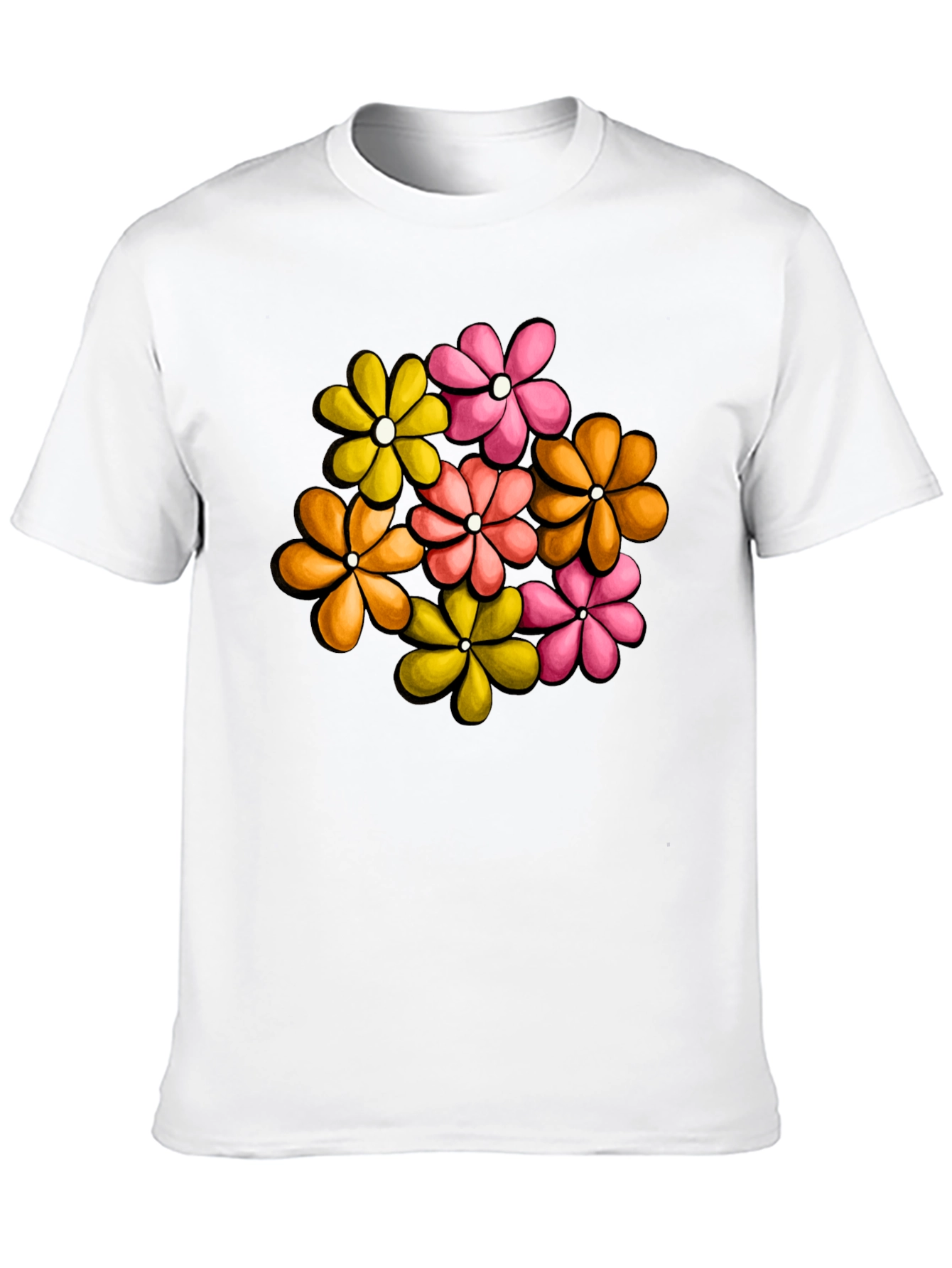 Retro Floral Graphic Tee - Black Cotton T-Shirt