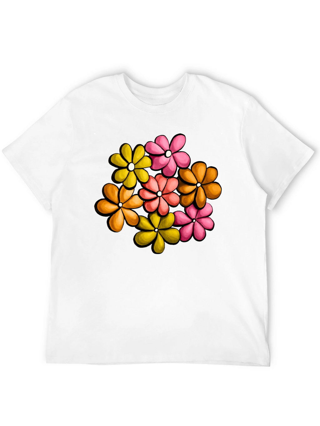 Retro Floral Graphic Tee - Black Cotton T-Shirt