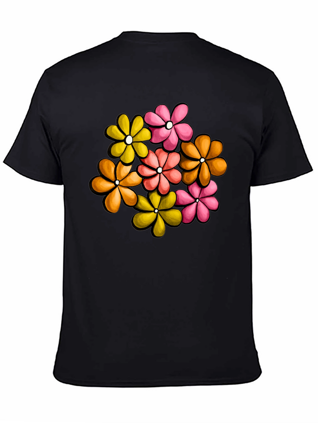 Retro Floral Graphic Tee - Black Cotton T-Shirt