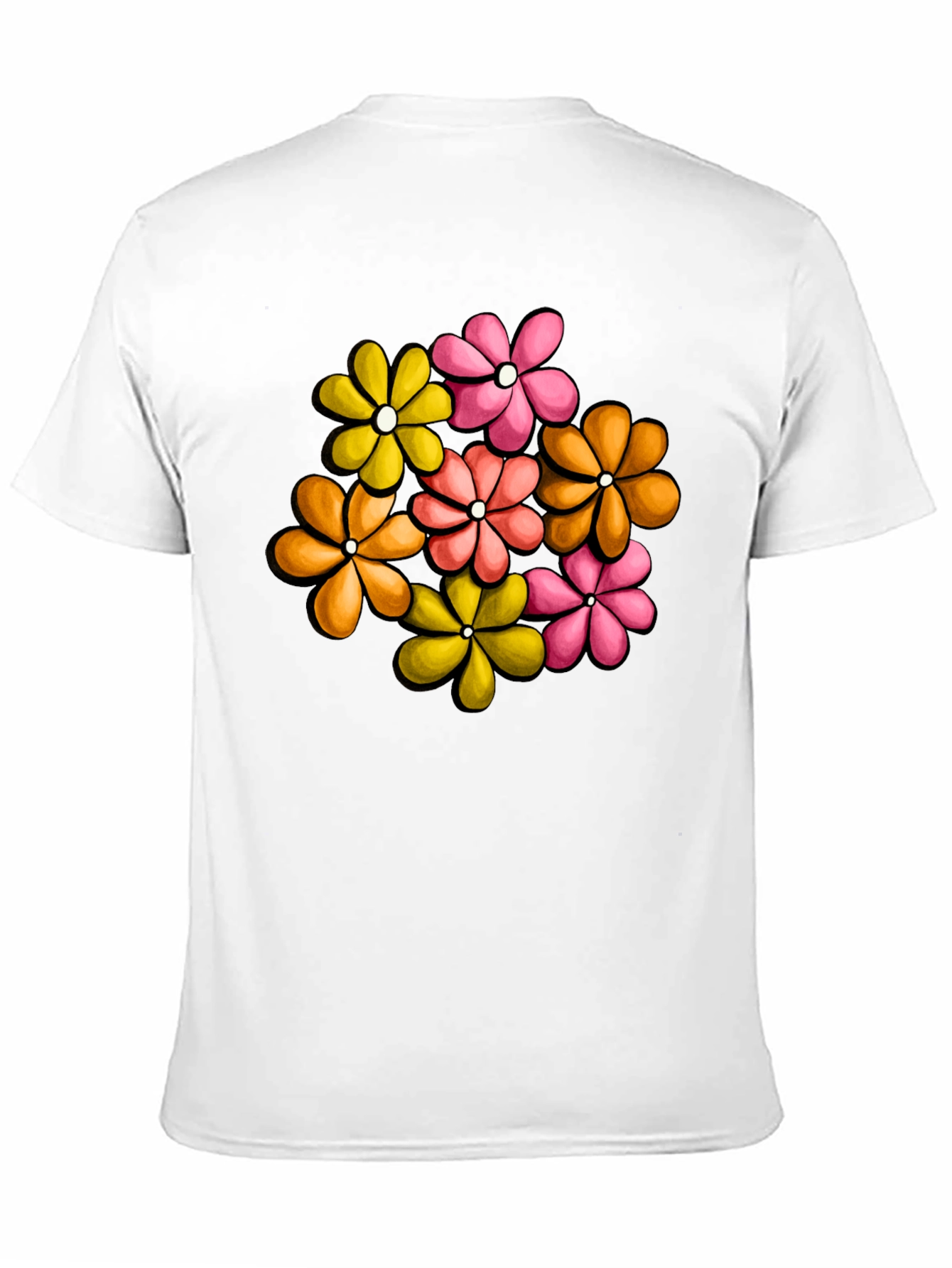 Retro Floral Graphic Tee - Black Cotton T-Shirt