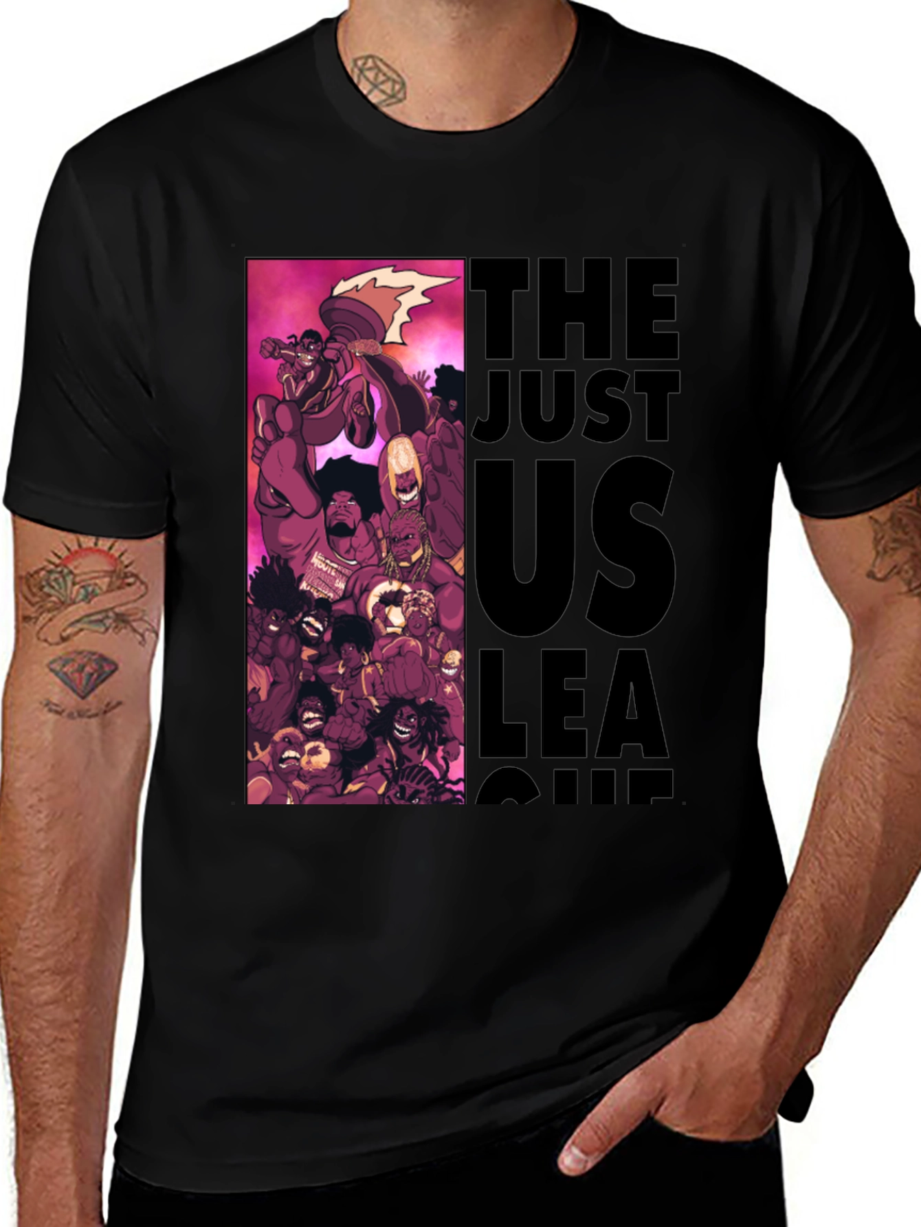The Just Us League Black Graphic Tee