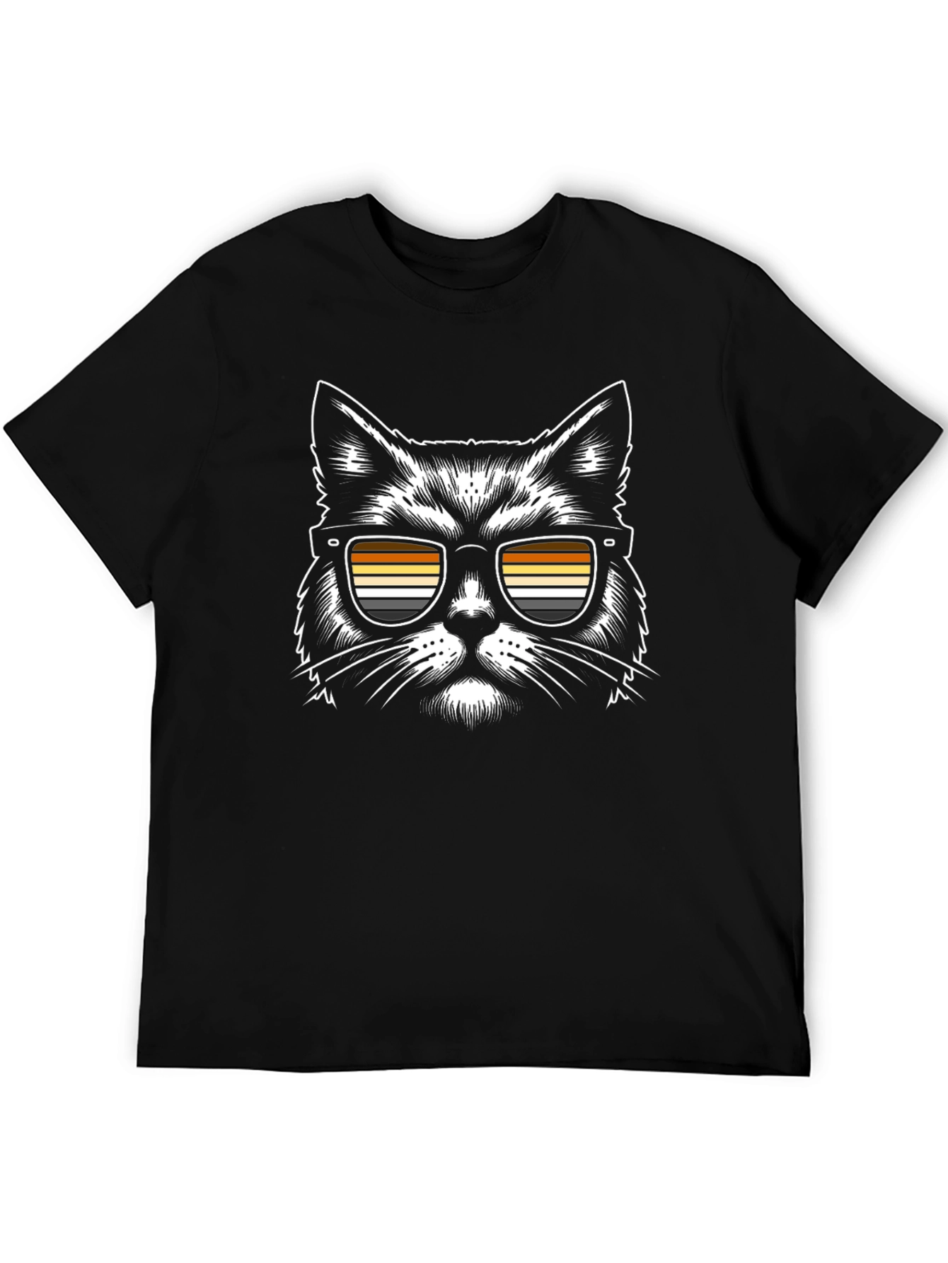 Cool Cat T-Shirt - Retro Striped Sunglasses