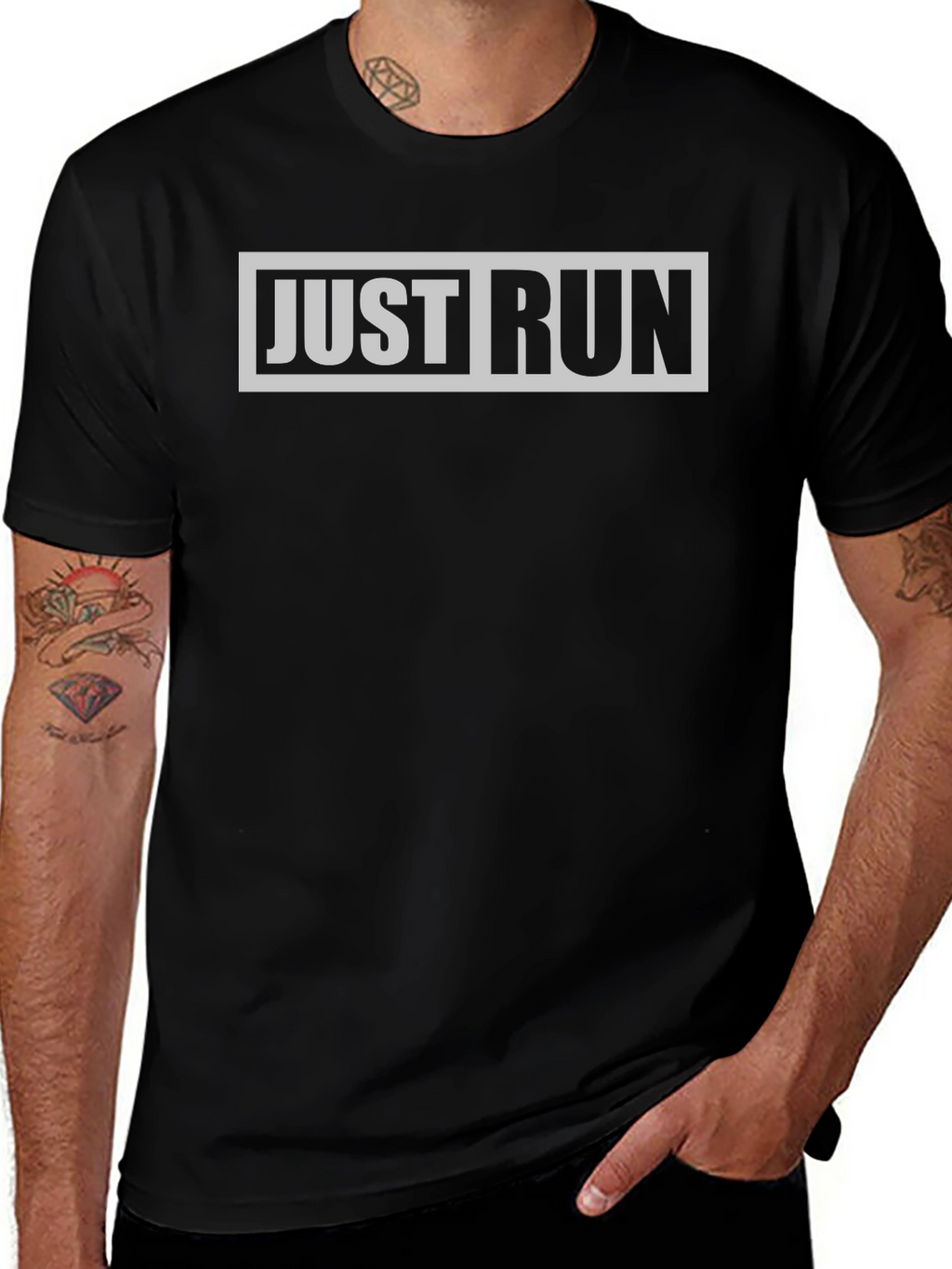 Just Run Graphic Tee - Black Casual Sporty