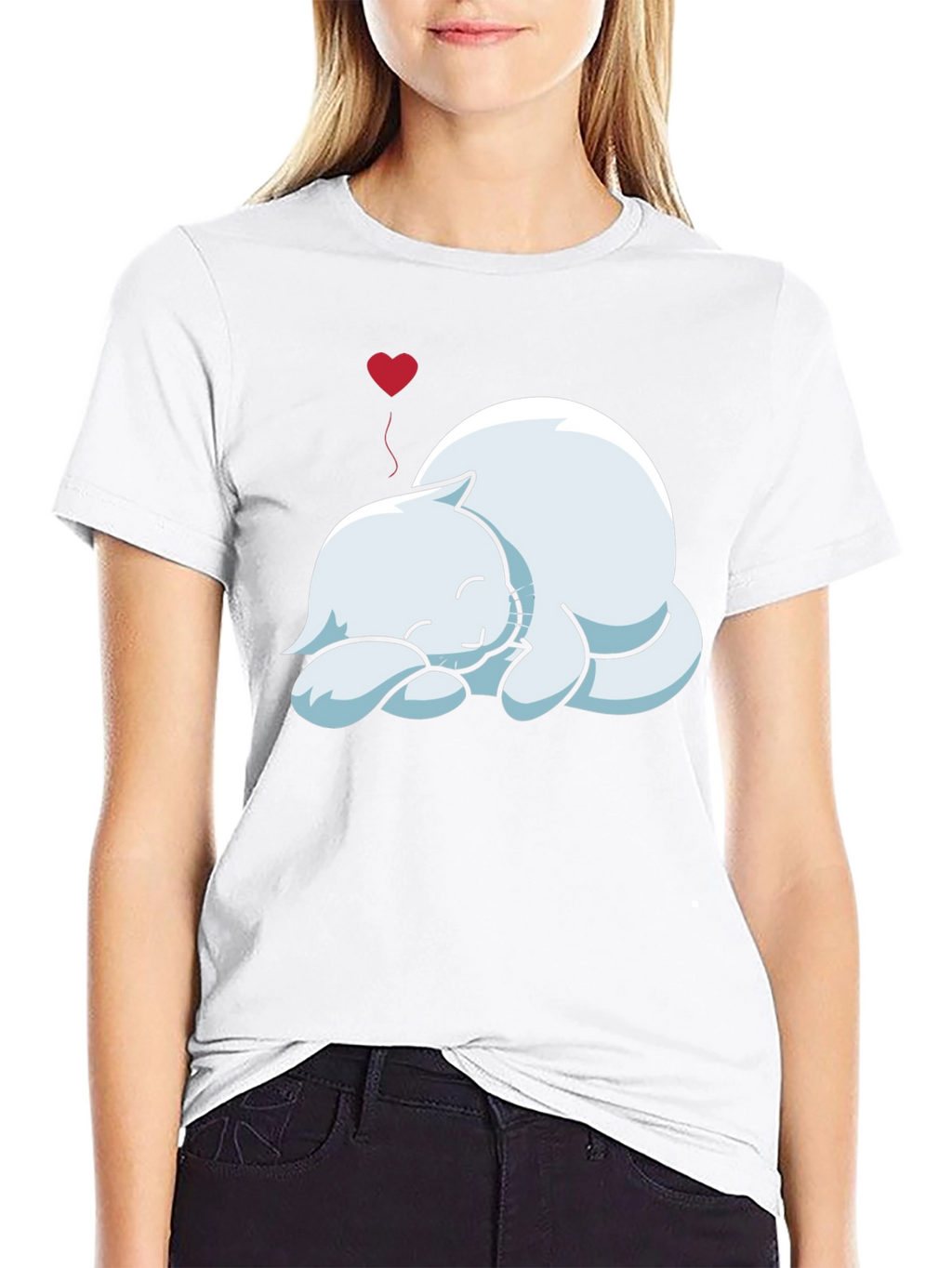 Mens Black T-Shirt with Sleeping Cat Graphic