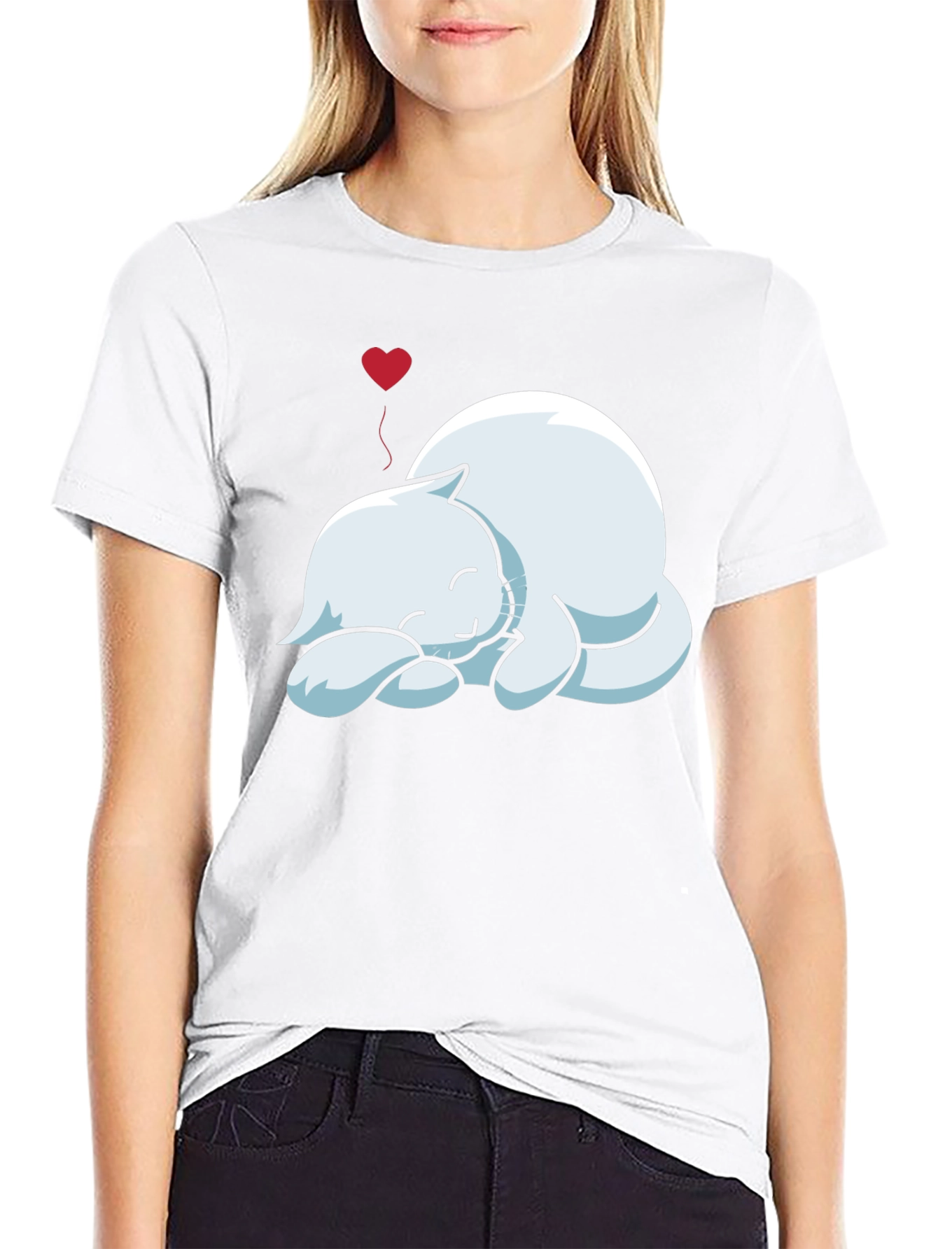 Mens Black T-Shirt with Sleeping Cat Graphic