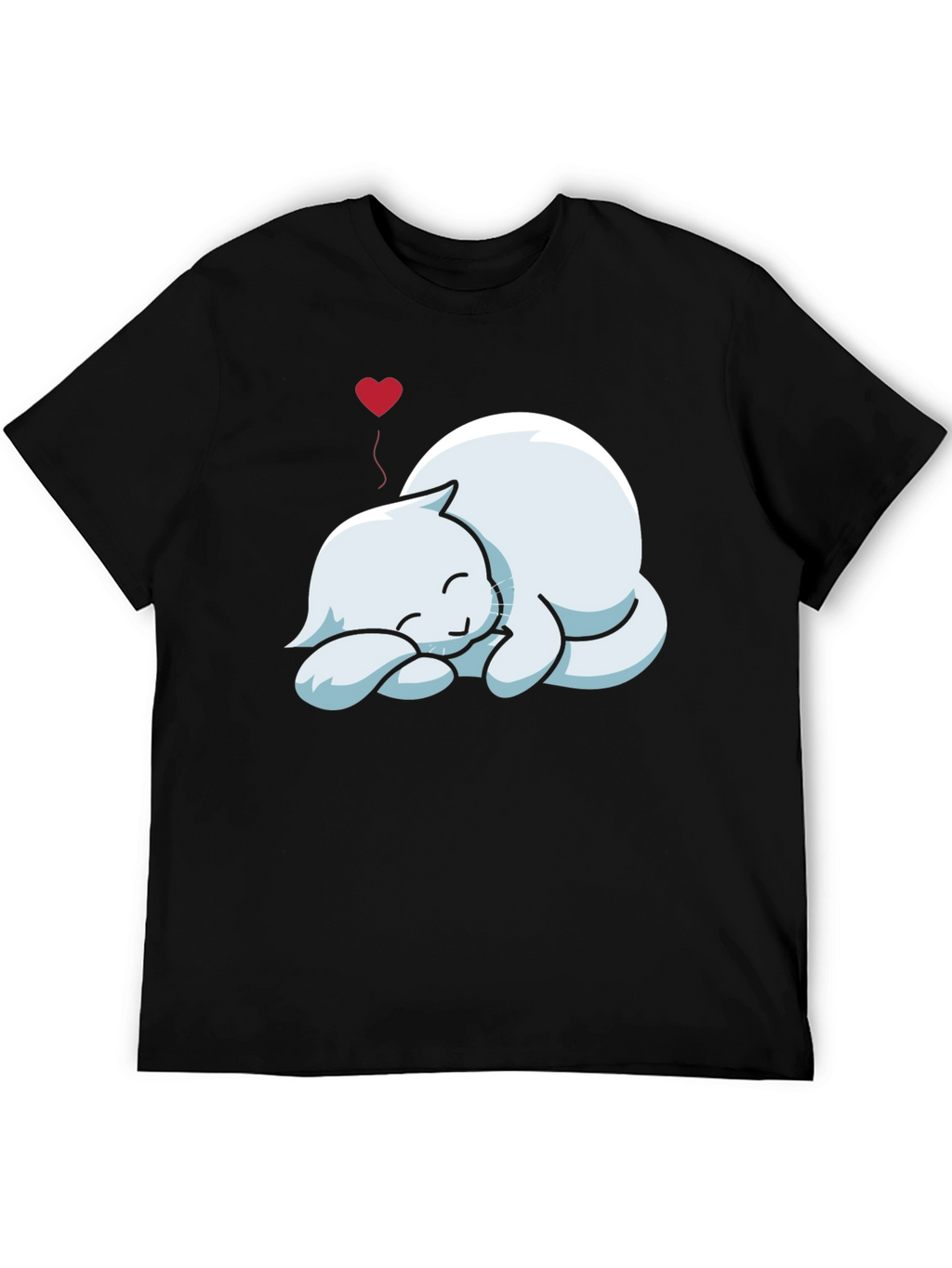Mens Black T-Shirt with Sleeping Cat Graphic