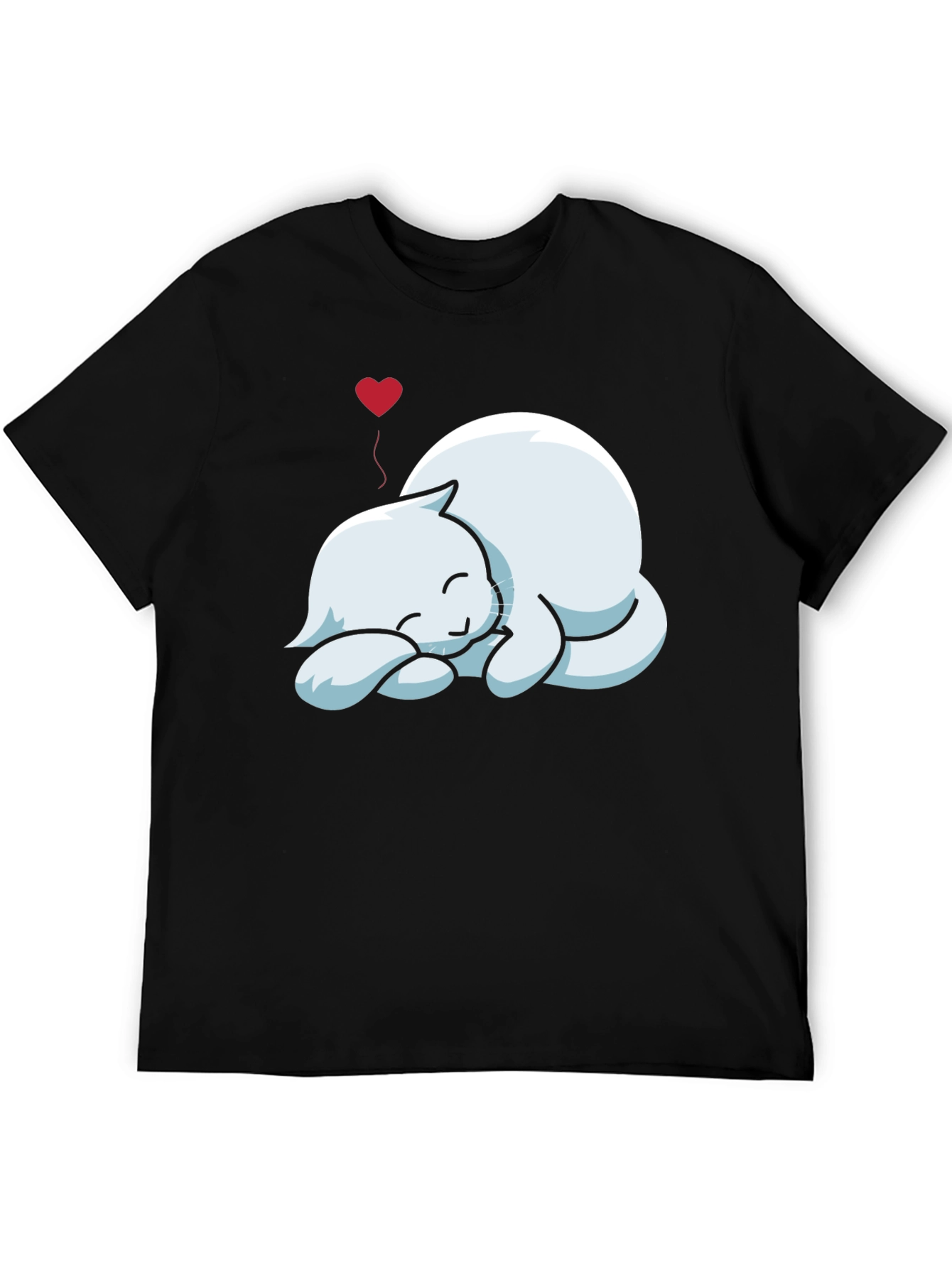 Mens Black T-Shirt with Sleeping Cat Graphic