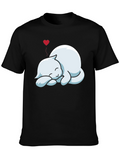 Mens Black T-Shirt with Sleeping Cat Graphic