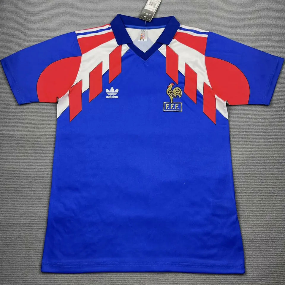 1990/91 France Home Blue Retro Soccer Jersey Front