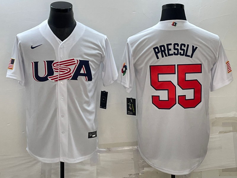 Men's 2023 World Baseball Classic #55 Ryan Pressly USA White Jerseys