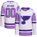 Men's St. Louis Blues White/Purple Hockey Fights Cancer Primegreen Authentic Custom Jerseys