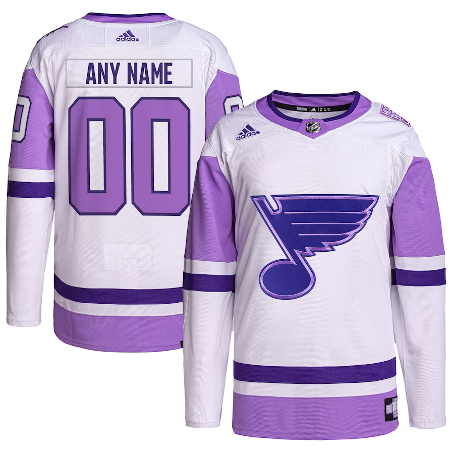 Men's St. Louis Blues White/Purple Hockey Fights Cancer Primegreen Authentic Custom Jerseys