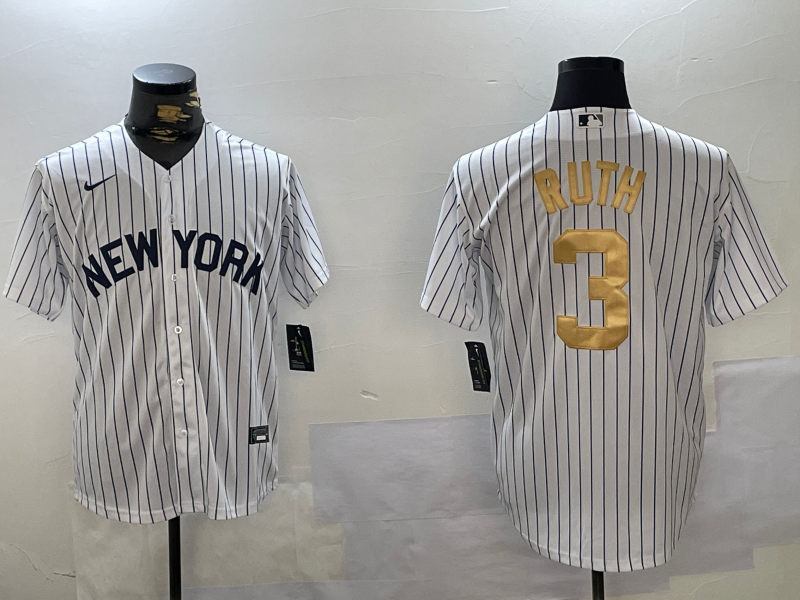 Men's New York Yankees Babe Ruth #3 White Player Game Jerseys