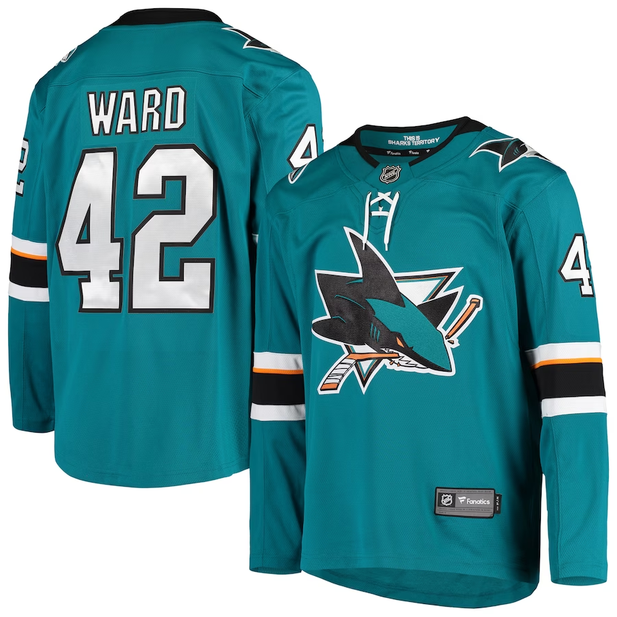 Men's San Jose Sharks Joel Ward #42 Teal Breakaway Home Player Jerseys