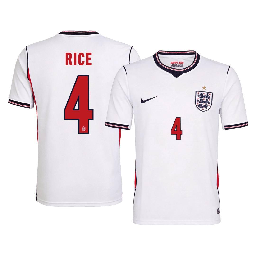 RICE #4 England Home Soccer Jersey World Cup 2026 White Front