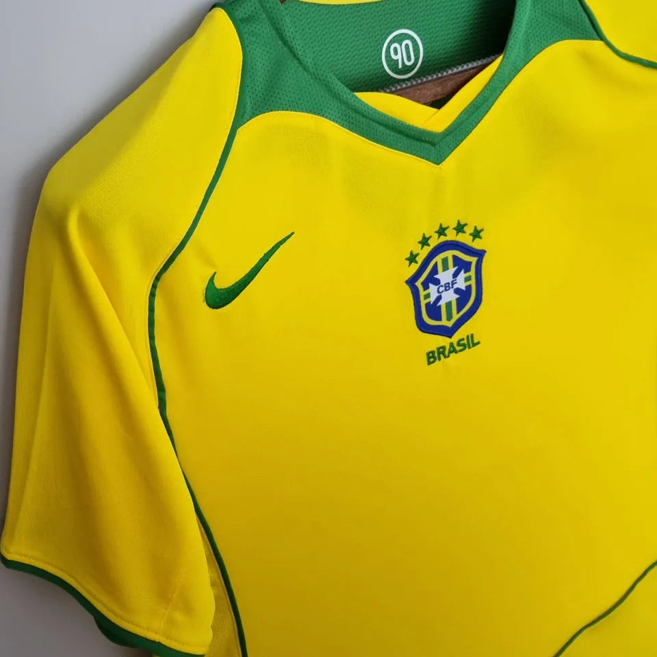 2004/06 Brazil Home Yellow Retro Soccer Jersey Detail 4