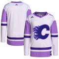 Men's Calgary Flames White/Purple Hockey Fights Cancer Primegreen Authentic Blank Practice Jerseys