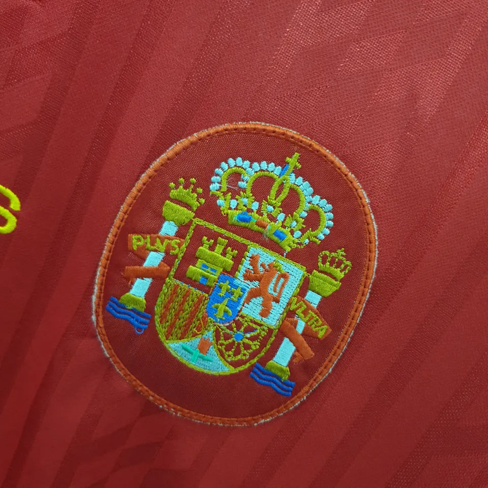 1994 Spain Home Red Retro Soccer Jersey Detail 1