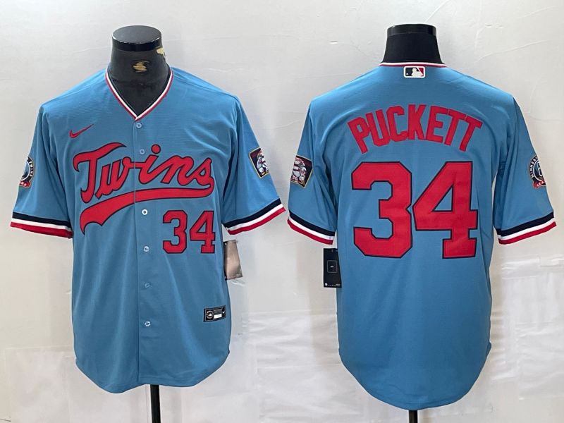 Men's Minnesota Twins Kirby Puckett #34 Blue Stitched Jerseys
