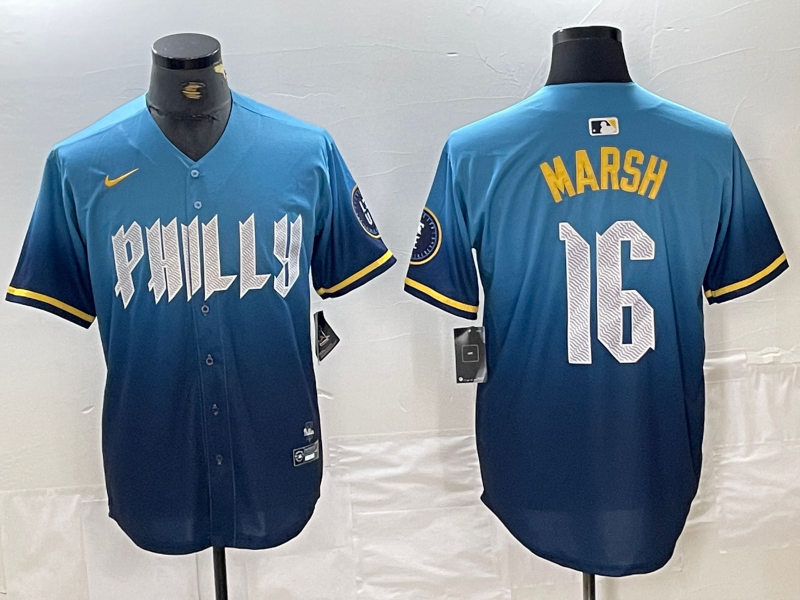 Men's Philadelphia Phillies Brandon Marsh #16 Blue 2024 City Connect Limited Player Jerseys