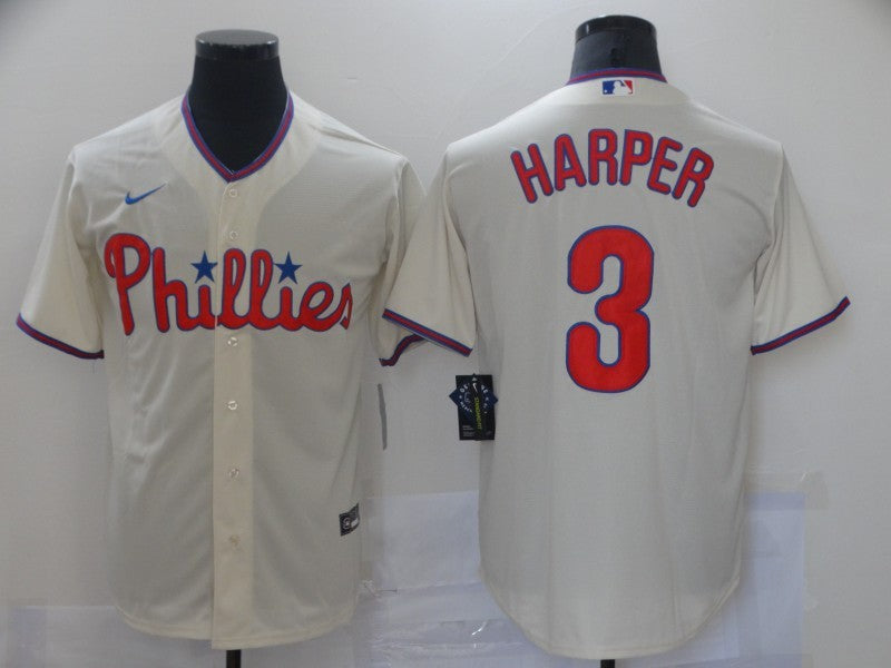 Men's Philadelphia Phillies Bryce Harper #3 Beige Replica Baseball Jerseys