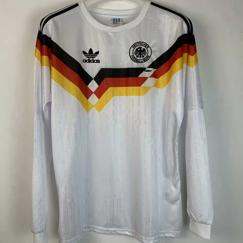 1990 Germany Home White Retro Long Sleeve Soccer Jersey Front