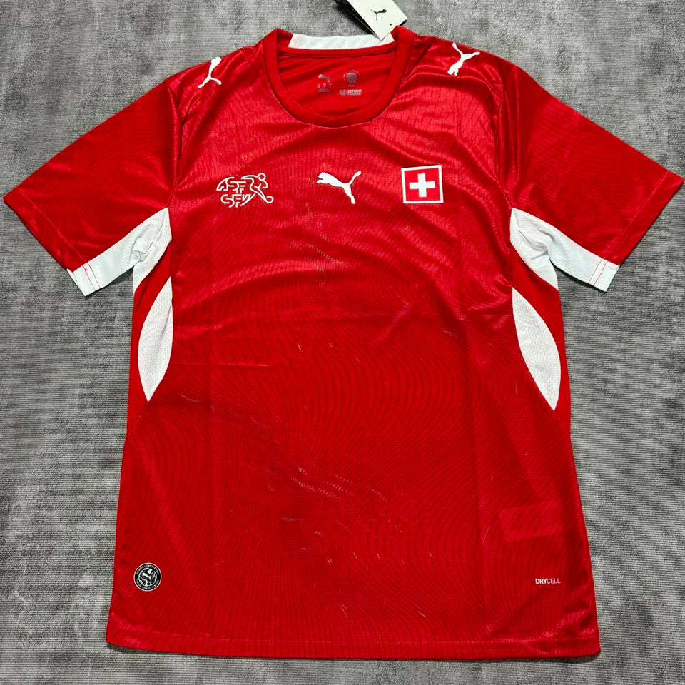 2026/27 Switzerland Home Red Fans Soccer Jersey (Have Right Patch 有右臂章 白底黑字） Back