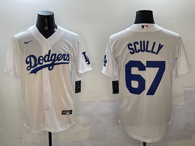 Men's Los Angeles Dodgers Vince Scully #67 White Home Replica Player Jerseys