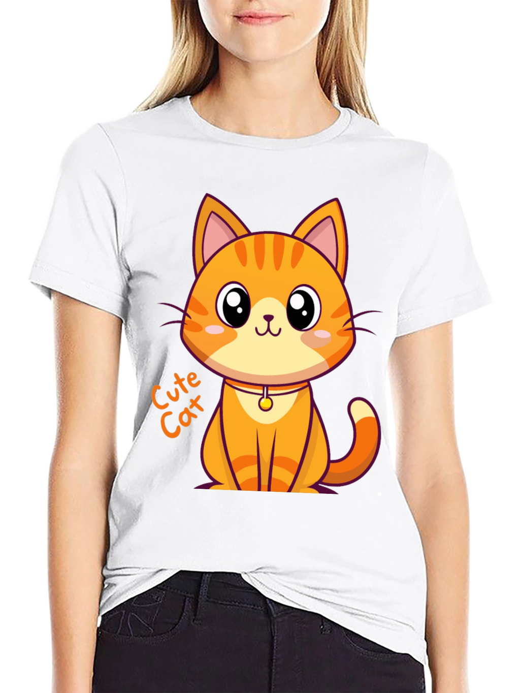 Cute Cat Graphic Tee - Black Unisex T-Shirt
