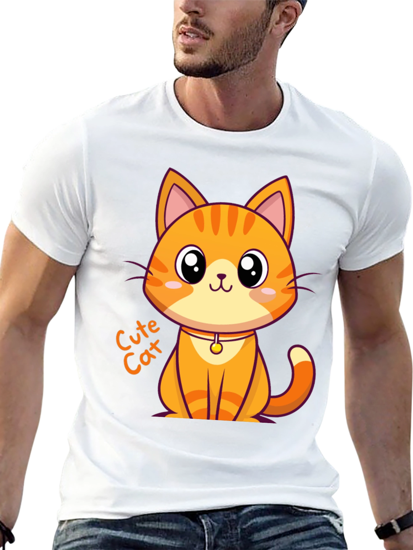 Cute Cat Graphic Tee - Black Unisex T-Shirt