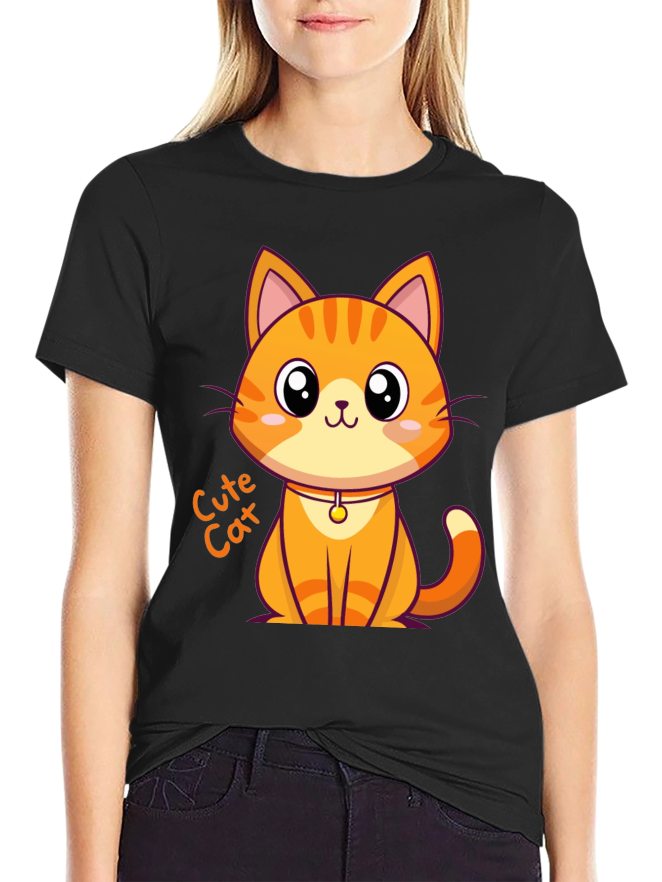 Cute Cat Graphic Tee - Black Unisex T-Shirt