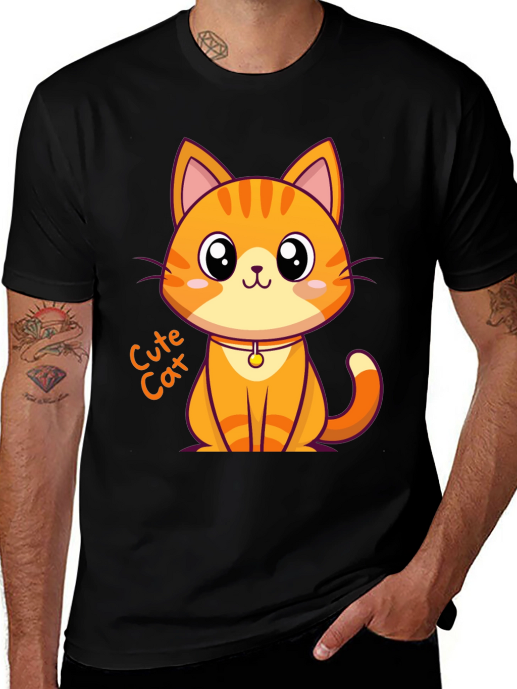 Cute Cat Graphic Tee - Black Unisex T-Shirt