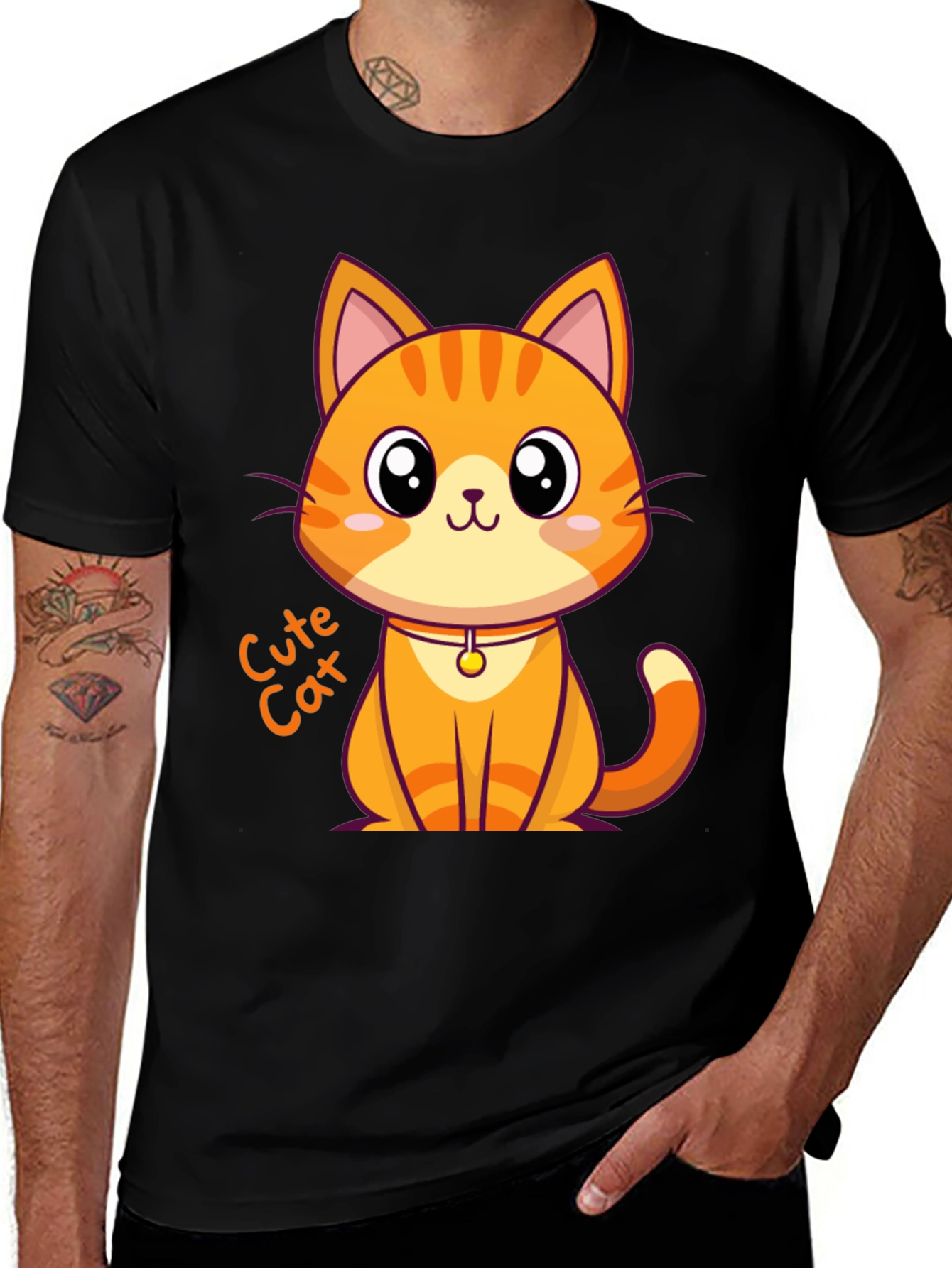 Cute Cat Graphic Tee - Black Unisex T-Shirt