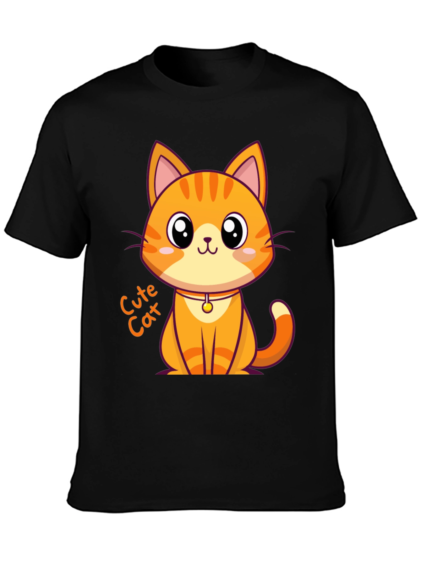 Cute Cat Graphic Tee - Black Unisex T-Shirt