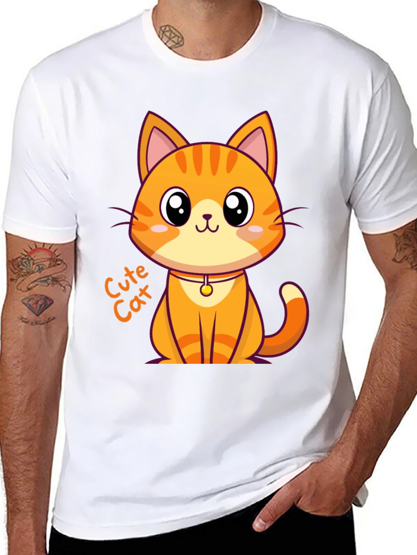 Cute Cat Graphic Tee - Black Unisex T-Shirt