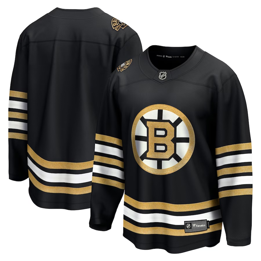 Men's Boston Bruins Black 100th Anniversary Primegreen Authentic Blank Jerseys