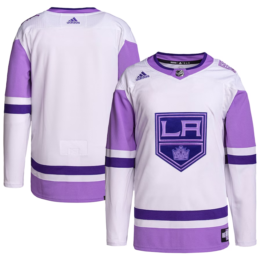 Men's Los Angeles Kings White/Purple Hockey Fights Cancer Primegreen Authentic Blank Practice Jerseys