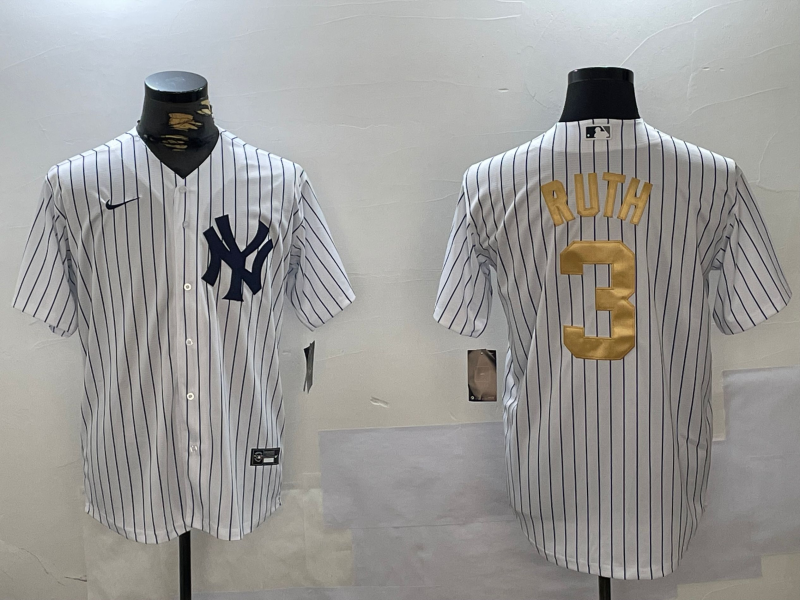 Men's New York Yankees Babe Ruth #3 White Team Game Jerseys