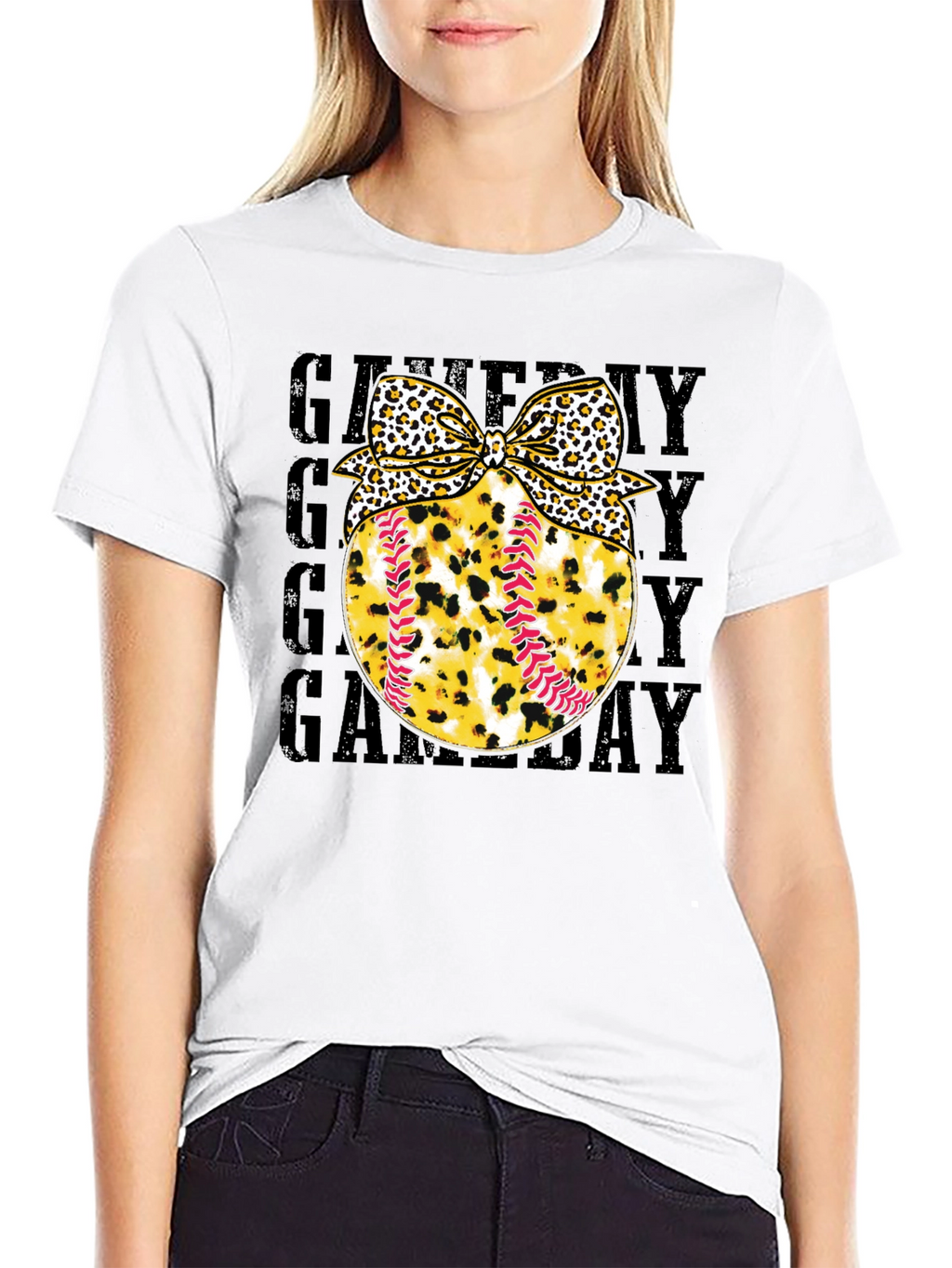 Game Day Baseball Leopard Bow T-Shirt