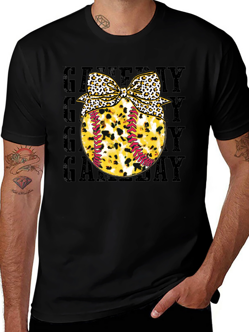 Game Day Baseball Leopard Bow T-Shirt