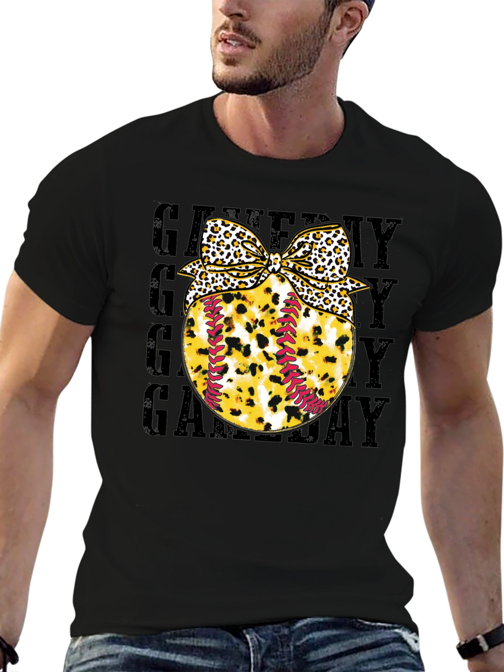 Game Day Baseball Leopard Bow T-Shirt