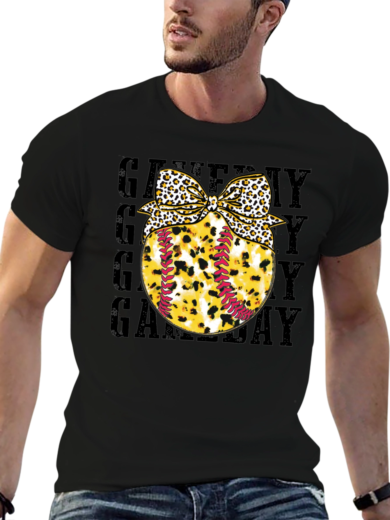 Game Day Baseball Leopard Bow T-Shirt