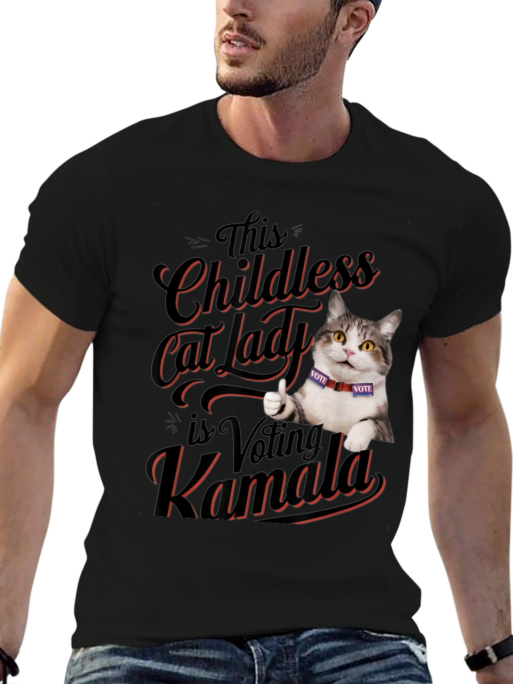 Childless Cat Lady Voting Kamala T-Shirt