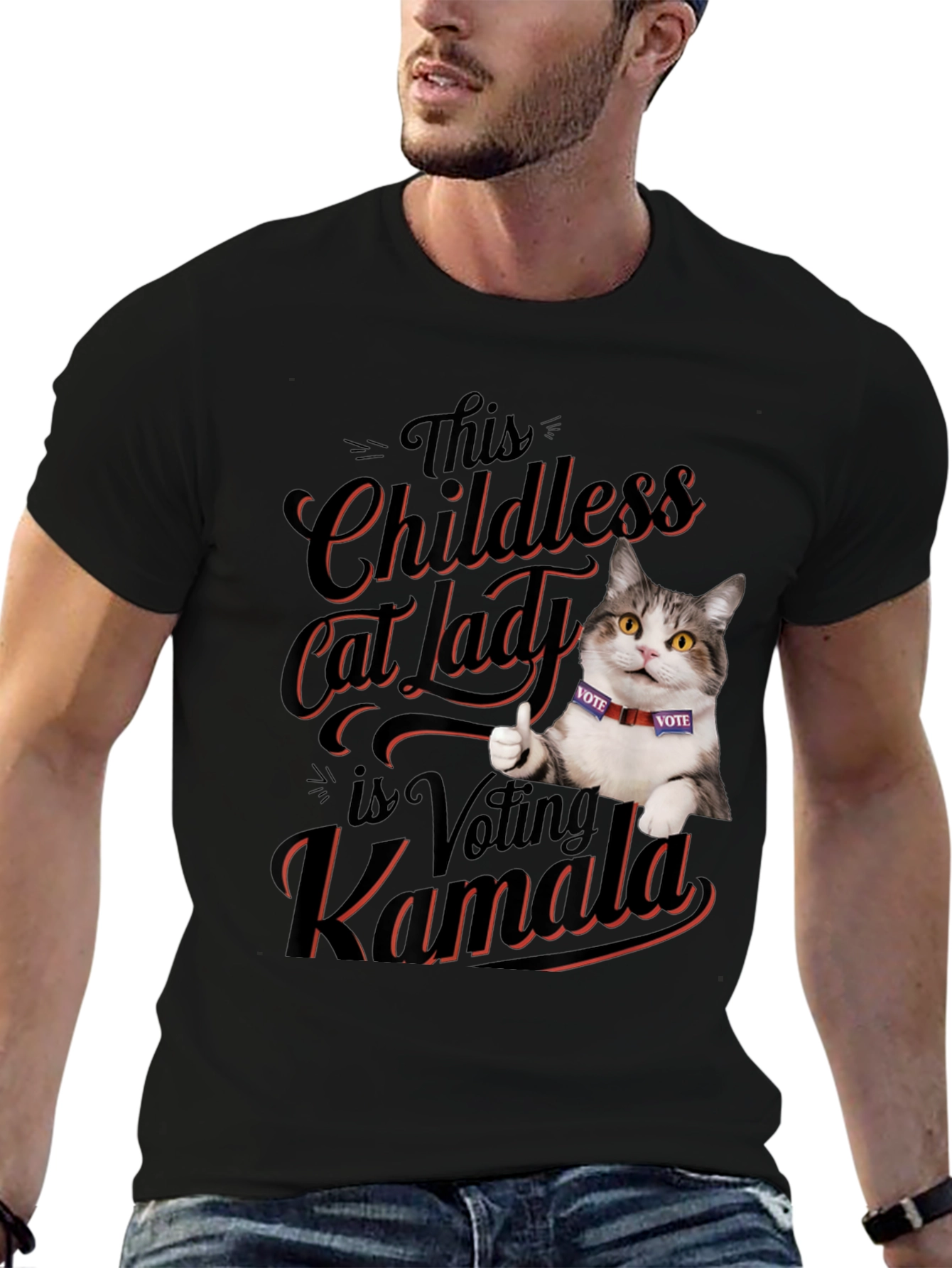Childless Cat Lady Voting Kamala T-Shirt