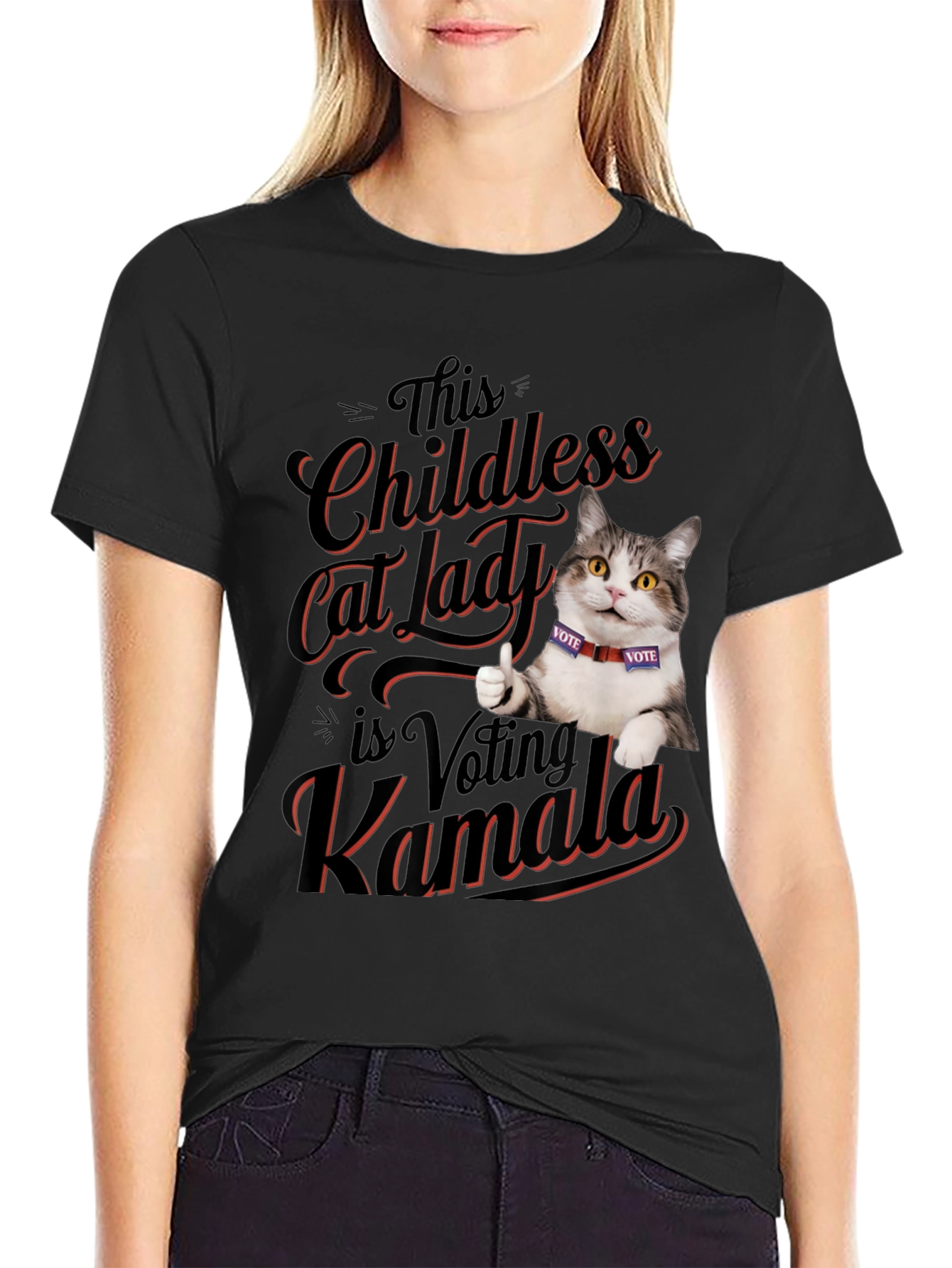 Childless Cat Lady Voting Kamala T-Shirt