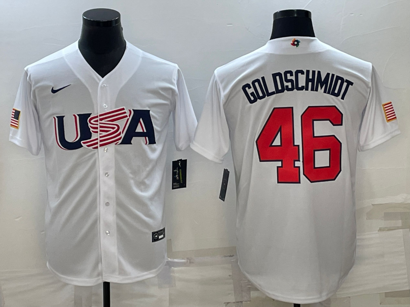Men's 2023 World Baseball Classic #46 Paul Goldschmidt USA White Jerseys