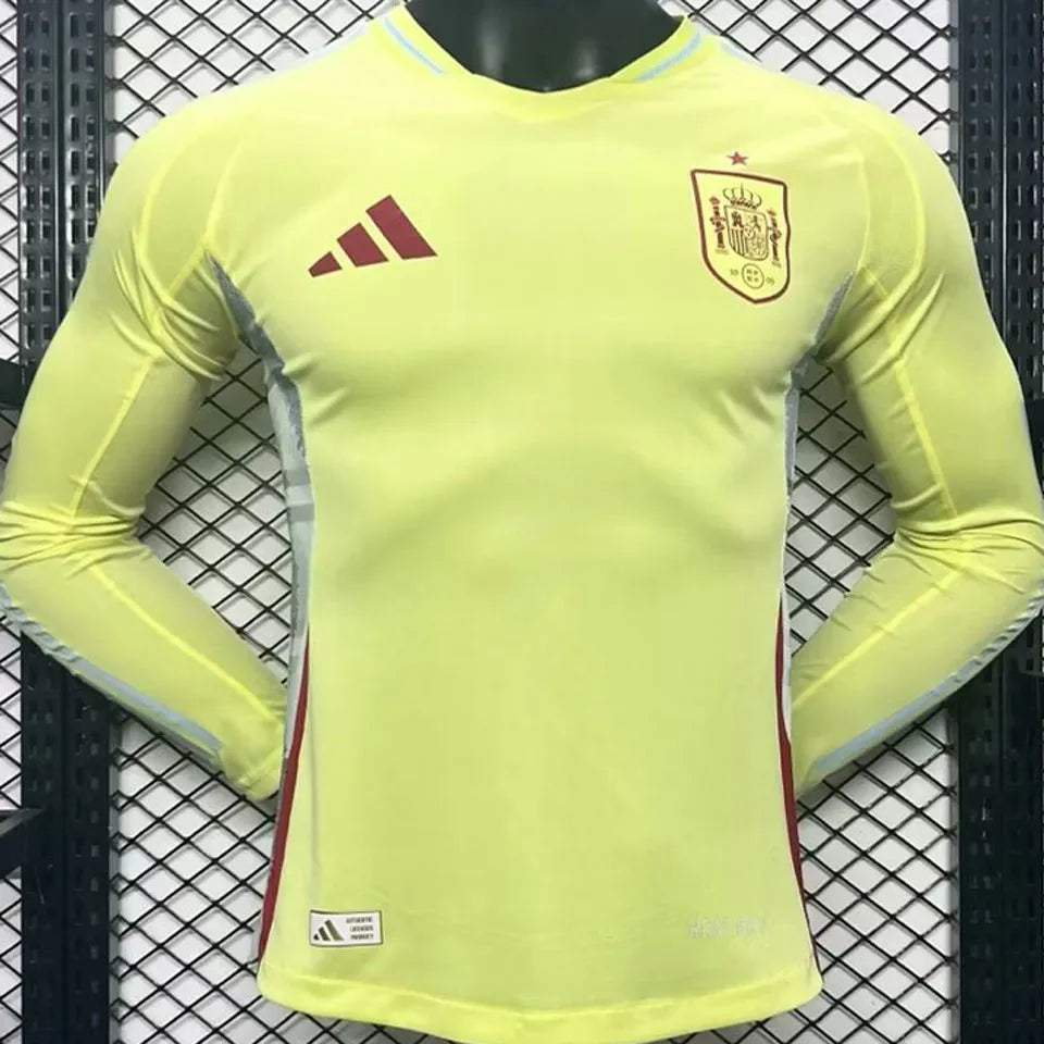 2024/25 Spain Away Yellow Player Version Long Sleeve Jersey Front
