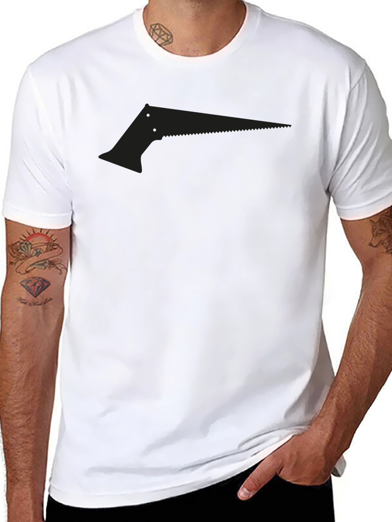 Mens Black Saw Graphic Tee - Edgy Design
