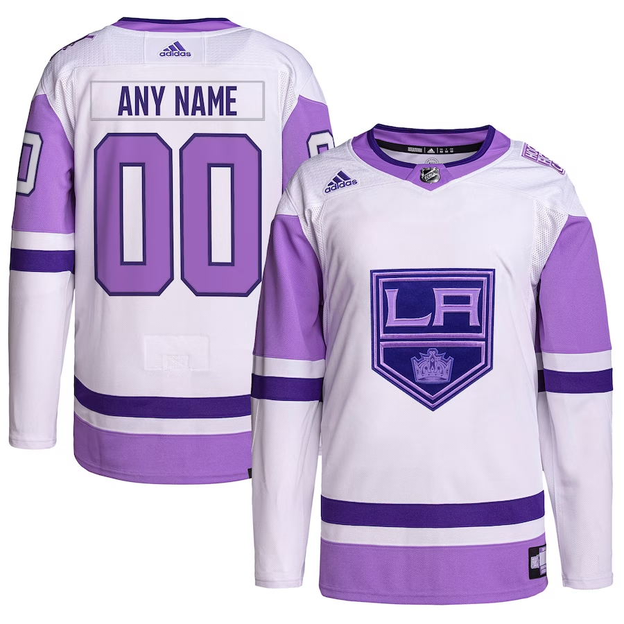Men's Los Angeles Kings White/Purple Hockey Fights Cancer Primegreen Authentic Custom Jerseys