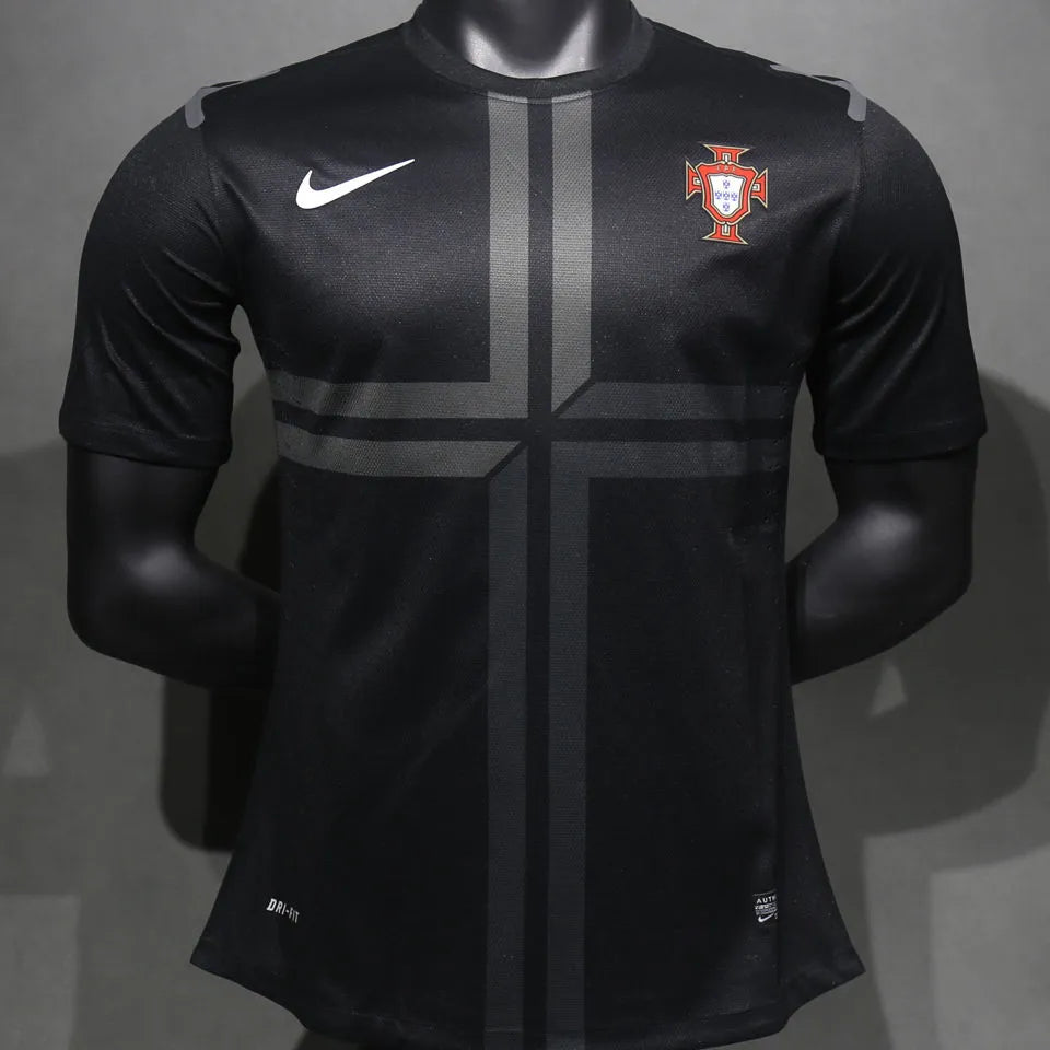 2013 Portugal Away Black Retro Player Version Soccer Jersey Front